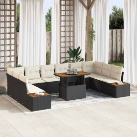 Conjunto de Comedor de Jardín con cojín 11 pcs Negro y Beige