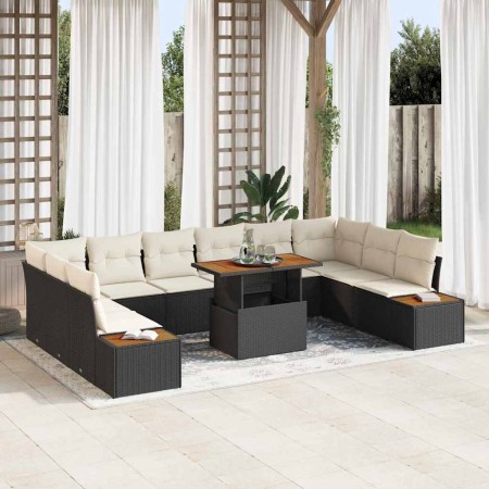 Conjunto de Comedor de Jardín con cojín 11 pcs Negro y Beige