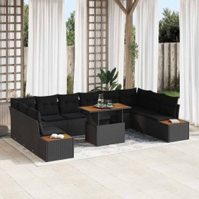 Conjunto de Comedor de Jardín con cojín 11 pcs Negro y Marrón
