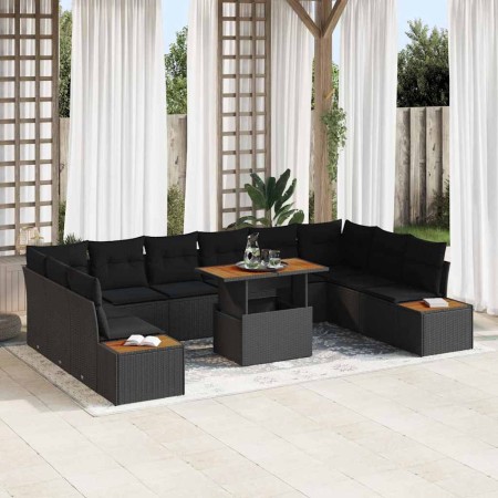 Conjunto de Comedor de Jardín con cojín 11 pcs Negro y Marrón