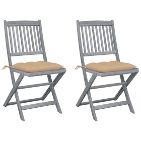 Folding garden chairs 2 pcs cushions solid acacia wood by vidaXL, Garden chairs - Ref: Foro24-3064554, Price: 142,24 €, Disco...
