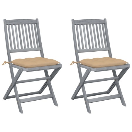 Klappbare Gartenstühle, 2 Stück, Kissen aus massivem Akazienholz von vidaXL, Gartenstühle - Ref: Foro24-3064554, Preis: 141,9...