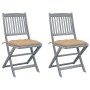 Klappbare Gartenstühle, 2 Stück, Kissen aus massivem Akazienholz von vidaXL, Gartenstühle - Ref: Foro24-3064554, Preis: 141,9...