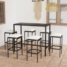 Garden table and high stools and cushions 7 pieces black PE rattan by vidaXL, Garden sets - Ref: Foro24-3064823, Price: 332,3...