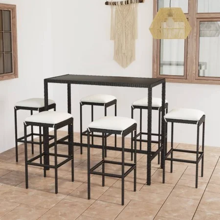 Garden table and high stools and cushions 7 pieces black PE rattan by vidaXL, Garden sets - Ref: Foro24-3064823, Price: 332,3...
