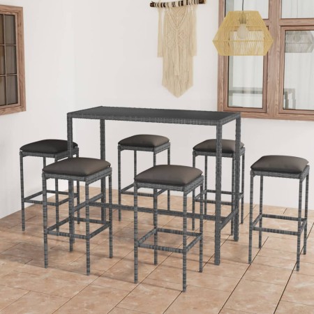 7-teiliges Garten-Barmöbel-Set und graue synthetische Rattankissen von vidaXL, Gartensets - Ref: Foro24-3064824, Preis: 298,1...