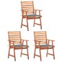 Sillas comedor de jardín y cojines 3 uds madera maciza acacia