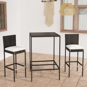 Garden table and high stools and cushions 3 pieces black PE rattan by vidaXL, Garden sets - Ref: Foro24-3064828, Price: 239,4...