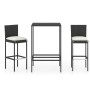 Garden table and high stools and cushions 3 pieces black PE rattan by vidaXL, Garden sets - Ref: Foro24-3064828, Price: 242,8...