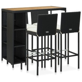Set de bar para jardín 5 pzas y cojines ratán sintético negro de vidaXL, Conjuntos de jardín - Ref: Foro24-3064920, Precio: 4...
