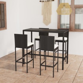 Gartentisch und hohe Hocker und Kissen 5 Stück schwarzes PE-Rattan von vidaXL, Gartensets - Ref: Foro24-3064832, Preis: 440,4...