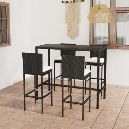 Garden table and high stools and cushions 5 pcs black PE rattan by vidaXL, Garden sets - Ref: Foro24-3064832, Price: 433,89 €...