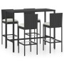 Gartentisch und hohe Hocker und Kissen 5 Stück schwarzes PE-Rattan von vidaXL, Gartensets - Ref: Foro24-3064832, Preis: 440,4...
