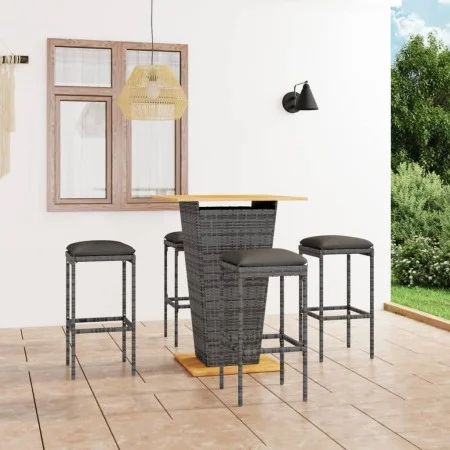 5-teiliges Garten-Barmöbel-Set und graue PE-Rattan-Kissen von vidaXL, Gartensets - Ref: Foro24-3064853, Preis: 327,32 €, Raba...