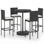 Garden bar set 5 pieces with black synthetic rattan cushions by vidaXL, Garden sets - Ref: Foro24-3064766, Price: 387,01 €, D...
