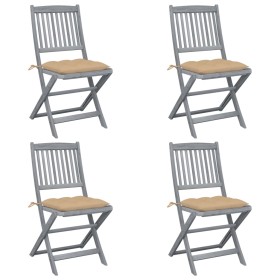 Folding garden chairs 4 pcs cushions solid acacia wood by vidaXL, Garden chairs - Ref: Foro24-3064581, Price: 211,96 €, Disco...