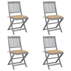 Folding garden chairs 4 pcs cushions solid acacia wood by vidaXL, Garden chairs - Ref: Foro24-3064581, Price: 204,89 €, Disco...