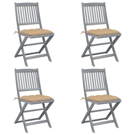Klappbare Gartenstühle, 4 Stück, Kissen aus massivem Akazienholz von vidaXL, Gartenstühle - Ref: Foro24-3064581, Preis: 211,9...
