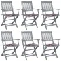 Klappbare Gartenstühle, 6 Stück, Kissen aus massivem Akazienholz von vidaXL, Gartenstühle - Ref: Foro24-3065420, Preis: 293,4...