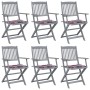 Klappbare Gartenstühle, 6 Stück, Kissen aus massivem Akazienholz von vidaXL, Gartenstühle - Ref: Foro24-3065420, Preis: 301,6...