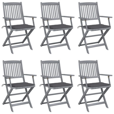 Folding garden chairs 6 pcs with solid acacia wood cushions by vidaXL, Garden chairs - Ref: Foro24-3065407, Price: 309,46 €, ...