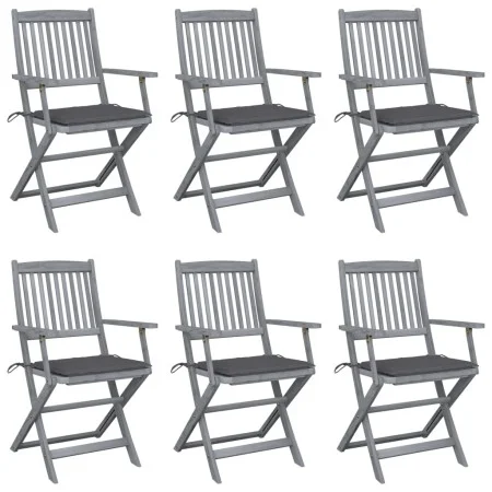 Folding garden chairs 6 pcs with solid acacia wood cushions by vidaXL, Garden chairs - Ref: Foro24-3065407, Price: 305,57 €, ...