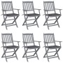 Folding garden chairs 6 pcs with solid acacia wood cushions by vidaXL, Garden chairs - Ref: Foro24-3065407, Price: 309,46 €, ...