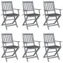 Folding garden chairs 6 pcs with solid acacia wood cushions by vidaXL, Garden chairs - Ref: Foro24-3065407, Price: 305,57 €, ...