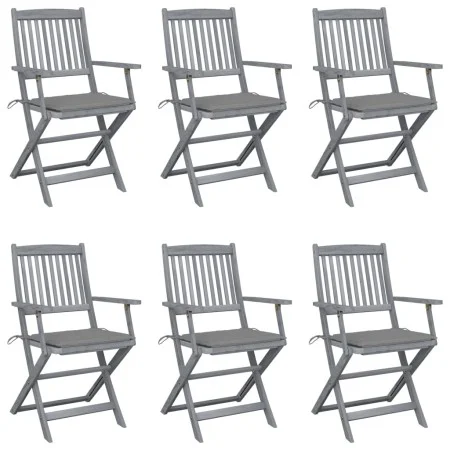 Folding garden chairs 6 pcs solid acacia wood cushions by vidaXL, Garden chairs - Ref: Foro24-3065408, Price: 301,35 €, Disco...