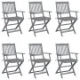 Folding garden chairs 6 pcs solid acacia wood cushions by vidaXL, Garden chairs - Ref: Foro24-3065408, Price: 301,35 €, Disco...