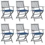 Folding garden chairs 6 pcs solid acacia wood cushions by vidaXL, Garden chairs - Ref: Foro24-3065411, Price: 294,32 €, Disco...