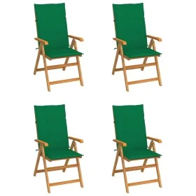 Gartenstühle 4 Stk. massives Teakholz mit grünen Kissen von vidaXL, Gartenstühle - Ref: Foro24-3065535, Preis: 502,17 €, Raba...