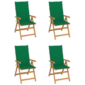 Gartenstühle 4 Stk. massives Teakholz mit grünen Kissen von vidaXL, Gartenstühle - Ref: Foro24-3065535, Preis: 507,30 €, Raba...