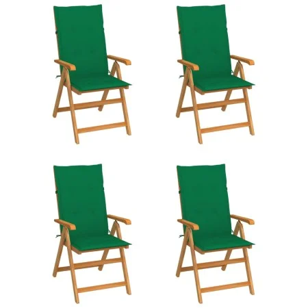 Sillas de jardín 4 uds madera maciza de teca con cojines verdes de vidaXL, Sillas de jardín - Ref: Foro24-3065535, Precio: 50...