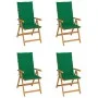 Sillas de jardín 4 uds madera maciza de teca con cojines verdes de vidaXL, Sillas de jardín - Ref: Foro24-3065535, Precio: 50...