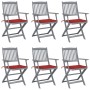 Klappbare Gartenstühle 6 Stück Kissen massives Akazienholz von vidaXL, Gartenstühle - Ref: Foro24-3065413, Preis: 314,06 €, R...