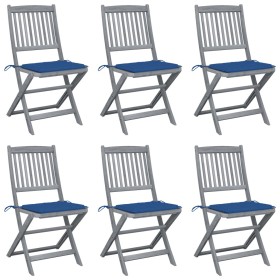 Folding garden chairs 6 pcs solid acacia wood cushions by vidaXL, Garden chairs - Ref: Foro24-3065438, Price: 328,22 €, Disco...
