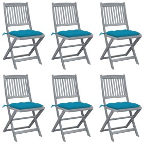 Folding garden chairs 6 pcs with solid acacia wood cushions by vidaXL, Garden chairs - Ref: Foro24-3065453, Price: 335,52 €, ...