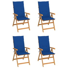 Sillas de jardín 4 uds madera de teca con cojines azul royal