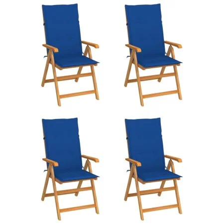 Sillas de jardín 4 uds madera de teca con cojines azul royal de vidaXL, Sillas de jardín - Ref: Foro24-3065540, Precio: 500,6...