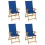 Sillas de jardín 4 uds madera de teca con cojines azul royal de vidaXL, Sillas de jardín - Ref: Foro24-3065540, Precio: 500,6...