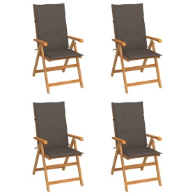 Sillas de jardín 4 uds madera de teca con cojines gris taupe de vidaXL, Sillas de jardín - Ref: Foro24-3065538, Precio: 516,3...