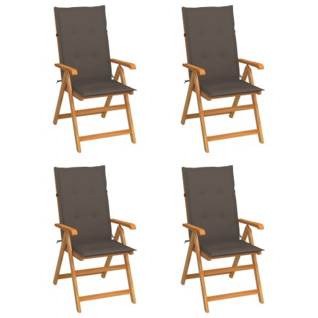 Gartenstühle 4 Einheiten aus Teakholz mit taupegrauen Kissen von vidaXL, Gartenstühle - Ref: Foro24-3065538, Preis: 516,39 €,...