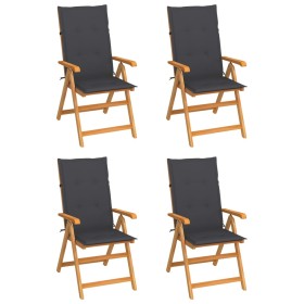 Gartenstühle 4 Stück Teakholz und anthrazitgraue Kissen von vidaXL, Gartenstühle - Ref: Foro24-3065530, Preis: 517,86 €, Raba...