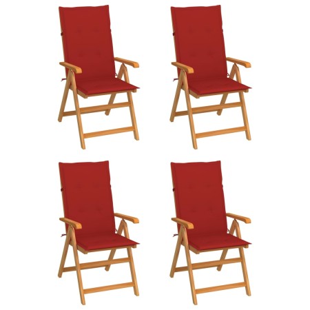 Gartenstühle 4 Einheiten aus massivem Teakholz mit roten Kissen von vidaXL, Gartenstühle - Ref: Foro24-3065536, Preis: 530,14...
