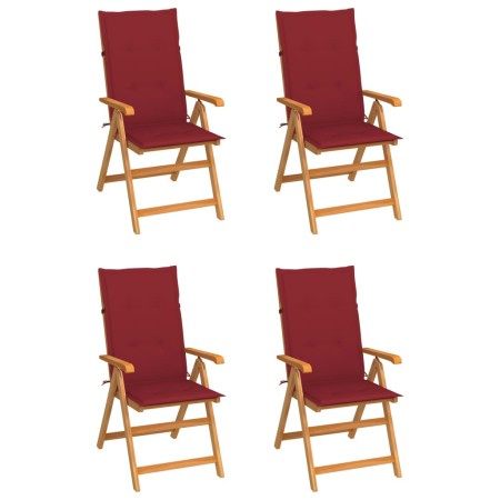 Gartenstühle 4 Stück Teakholz mit roten Kissen von vidaXL, Gartenstühle - Ref: Foro24-3065539, Preis: 512,08 €, Rabatt: %