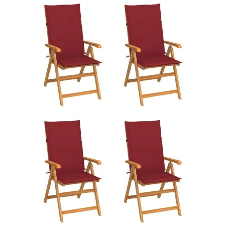 Sillas de jardín 4 uds madera de teca con cojines rojo tinto de vidaXL, Sillas de jardín - Ref: Foro24-3065539, Precio: 512,0...