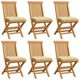 Gartenstühle 6 Stück aus Teakholz mit cremeweißen Kissen von vidaXL, Gartenstühle - Ref: Foro24-3065607, Preis: 394,91 €, Rab...