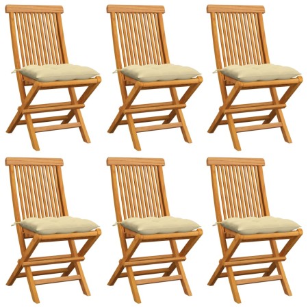 Gartenstühle 6 Stück aus Teakholz mit cremeweißen Kissen von vidaXL, Gartenstühle - Ref: Foro24-3065607, Preis: 400,01 €, Rab...