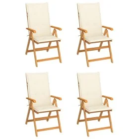 Gartenstühle 4 Stück aus massivem Teakholz mit cremefarbenen Kissen von vidaXL, Gartenstühle - Ref: Foro24-3065532, Preis: 50...